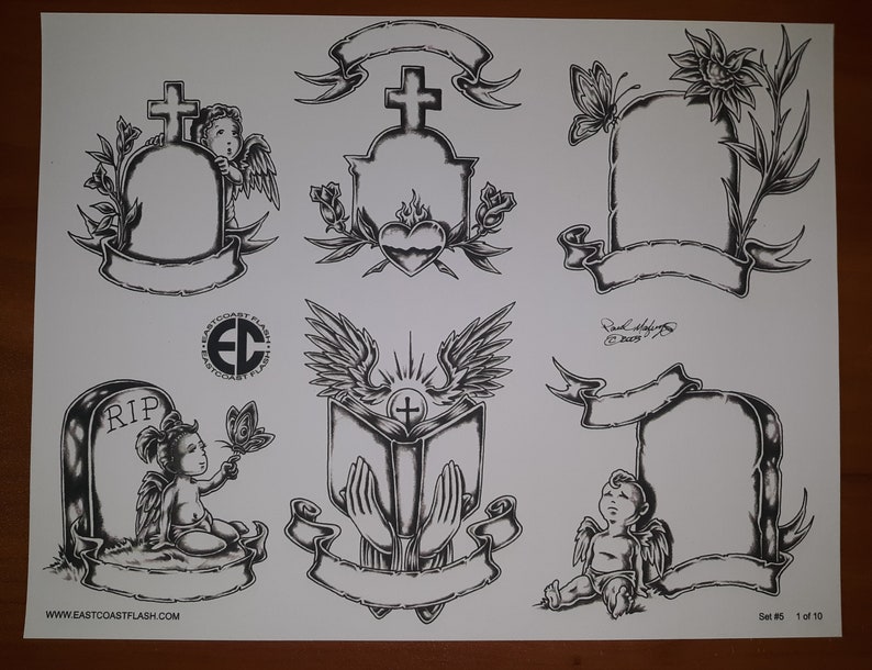 Black and Gray Religious Tattoo Flash 10 Sheets W/ Lines Etsy