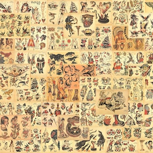 Sailor Jerry Traditional Vintage Style Tattoo Flash 50 Sheets USA 11X14, Ships, Girls, USN, Great Tattoo Shop Investment!