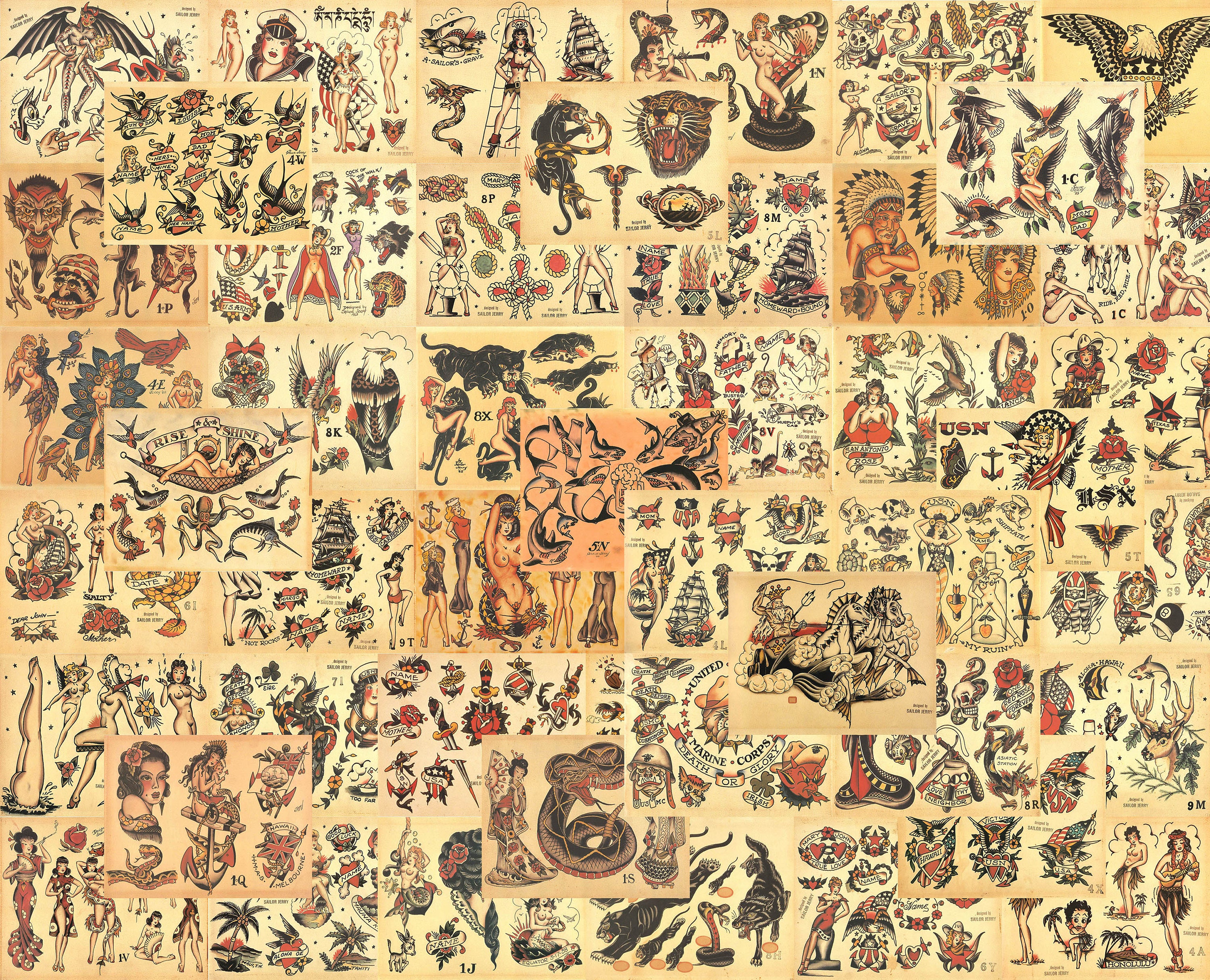 Sailor Jerry Traditional Vintage Style Tattoo Flash 50 Sheets USA