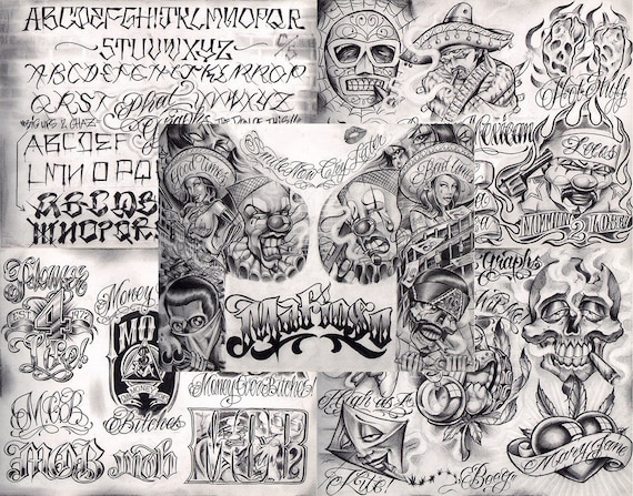 Boog From The Streets With Love Gangsta Style Tattoo Flash 10 Sheet Set  11x14 N  eBay