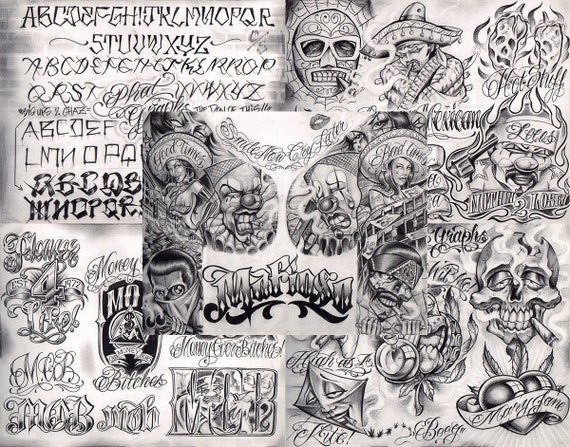 Boog From The Streets With Love Gangsta Style Tattoo Flash 10 Sheet Set  11x14 N  eBay