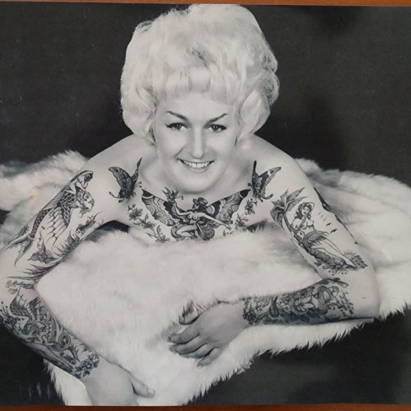 Bernard Kobel Traditional Tattoo Photo Vintage Tattooed Woman Cindy Ray 8X10 Bev Nicholas Australian Tattooed Girl