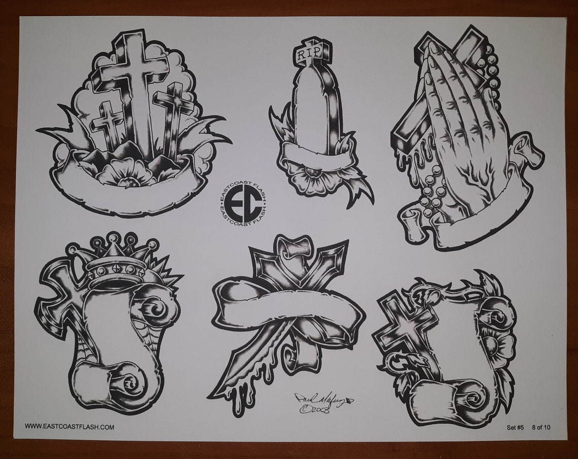 Black and Gray Religious Tattoo Flash 10 Sheets W/ Lines Etsy