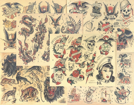 Sailor Jerry Traditional Vintage Style Tattoo Flash 50 Sheets
