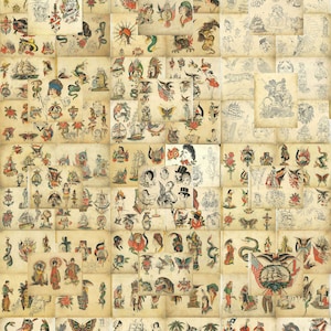 Christian Warlich Traditional, Vintage, Old School Style Tattoo Flash 66 Sheets 11x14&quot; Sailor Jerry Style Tattoo Flash