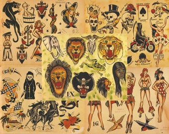 Sailor Jerry Traditional Vintage Style Tattoo Flash 50 Sheets