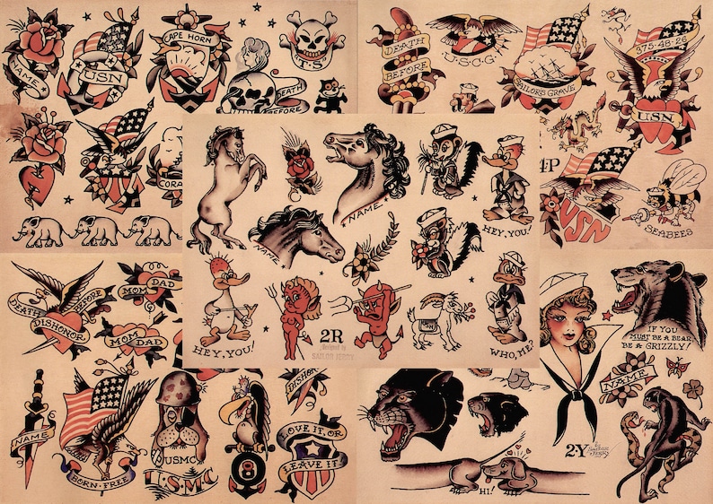 Sailor Jerry Traditional Vintage Style Tattoo Flash 5 Sheets Etsy