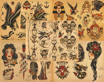 Sailor Jerry Traditional Vintage Style Tattoo Flash 50 Sheets
