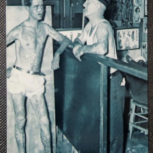 Vintage Tattoo August "Cap" Coleman Body Traditionelle Tattoo Künstler Foto B&W 4x6 Altes Tattoo Foto