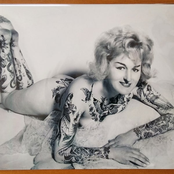 Bernard Kobel B&W Traditional Tattoo Photo Vintage Tattooed Woman Cindy Ray 8X10 Australia 1