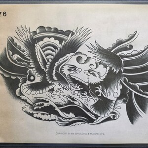 Huck Spaulding, Spaulding & Rogers Tattoo Flash Sheet in traditionele vintage stijl, Fighting Eagles
