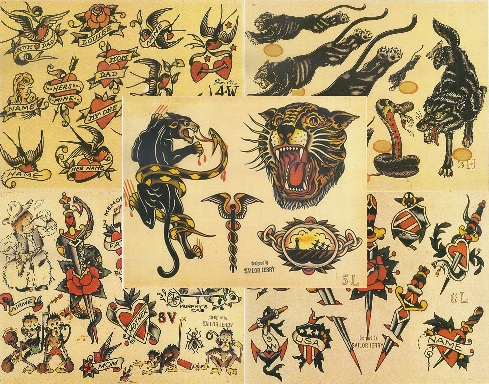 Sailor Jerry Traditional Vintage Style Tattoo Flash 5 Sheets | Etsy