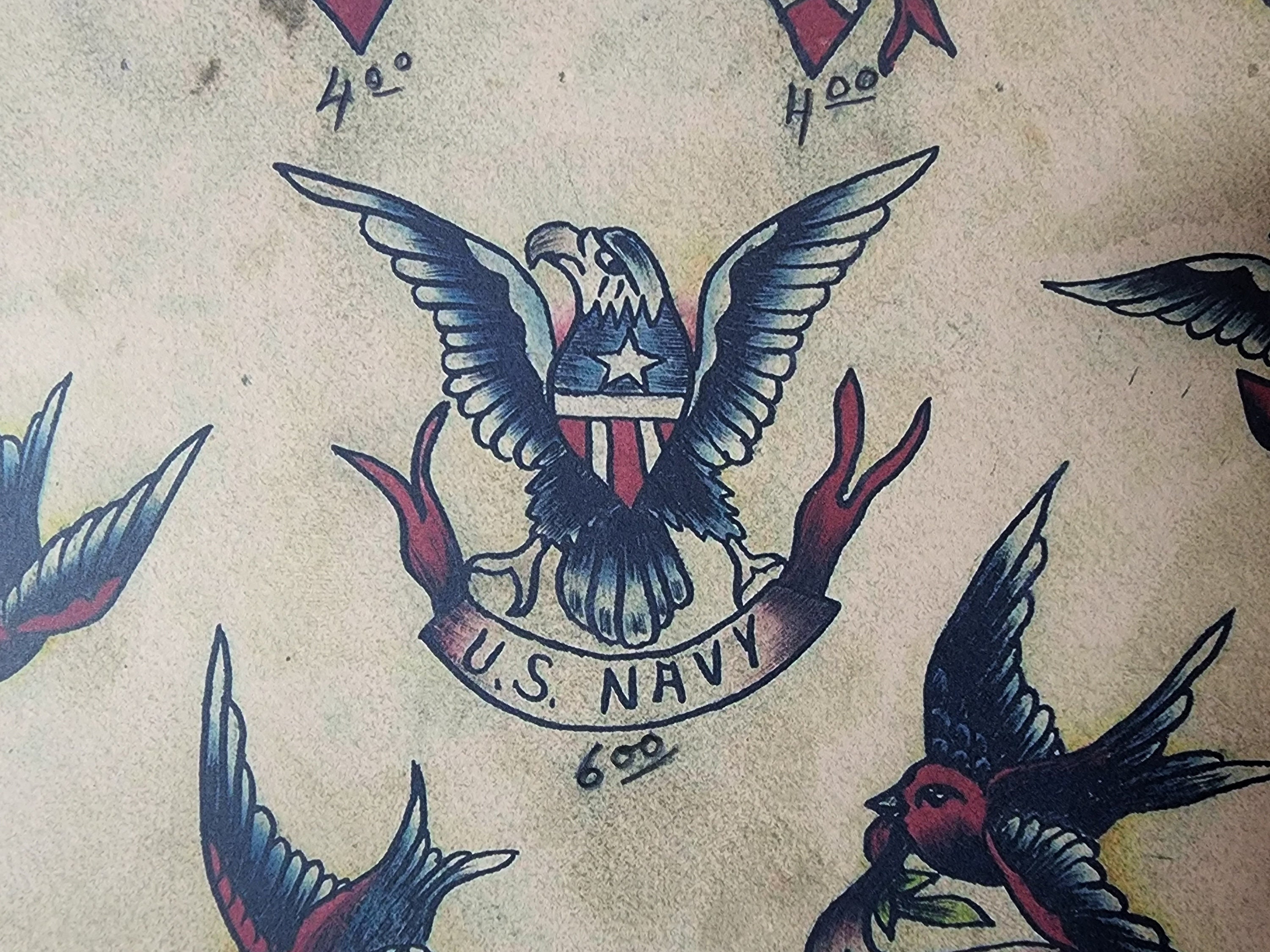 Artist Unknown Traditional Vintage Style Tattoo Flash Sheet 11x14\, image size:3000x2250