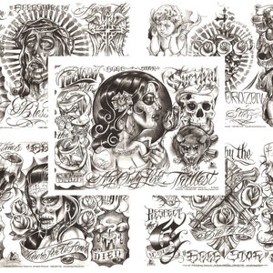Boog Gangsta Style Tattoo Flash Set 5 Sheets With Linework, Gangster, 11x14&quot; 3
