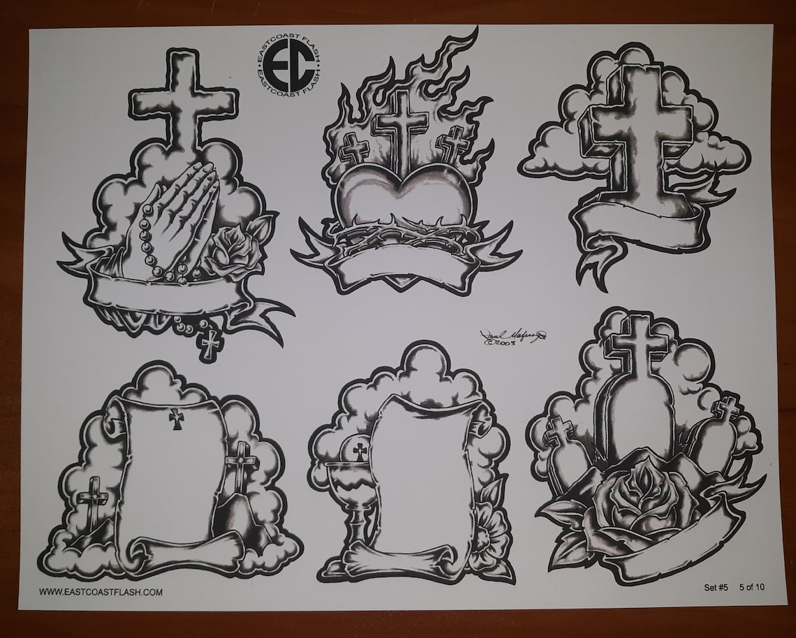 Black and Gray Religious Tattoo Flash 10 Sheets W/ Lines Etsy
