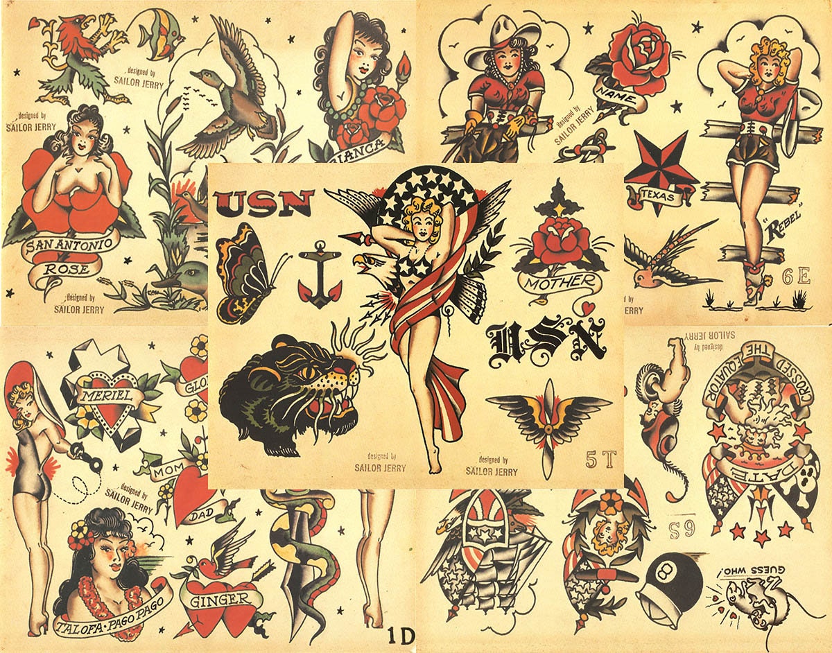 Sailor Jerry Traditional Vintage Style Tattoo Flash 50 Sheets USA