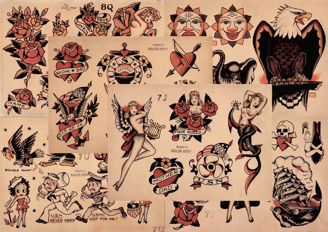 Sailor Jerry Traditional Vintage Style Tattoo Flash 6 Sheets 11x14 Old School Great for Tattoo Shop Display, Sign, Artwork, Pinup Girl Set 3 - Etsy UK Sailor Jerry Traditional Vintage Style Tattoo Flash 6 Sheets 11x14 Old School Great for Tattoo Shop Display, Sign, Artwork, Pinup Girl Set 3 - Etsy UK
