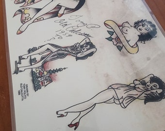 Tony Polito Old Calcutta Traditional Vintage Style Tattoo Flash Sheet 11x14 Girls, Geisha