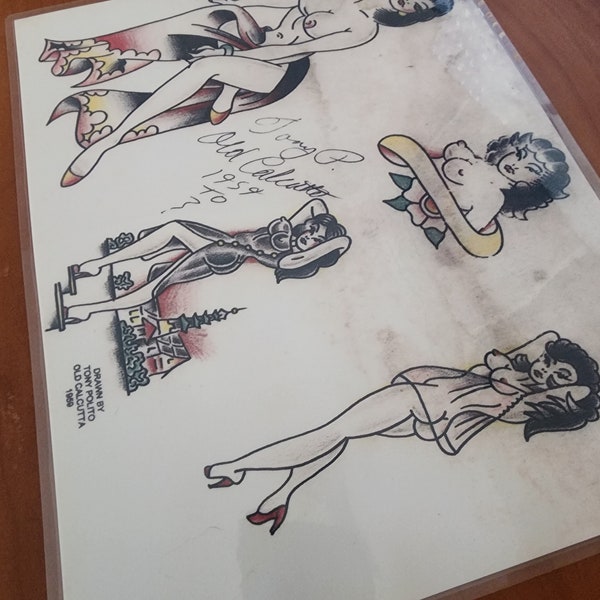 Tony Polito Old Calcutta Traditionelle Vintage Style Tattoo Flash Sheet 11x14 Mädchen, Geisha