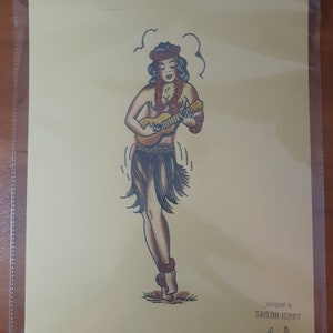 Sailor Jerry Traditional Vintage Style Tattoo Flash Sheet 11x14" Old School, Sailor, Hawaiian, Hula, Pin up Girl