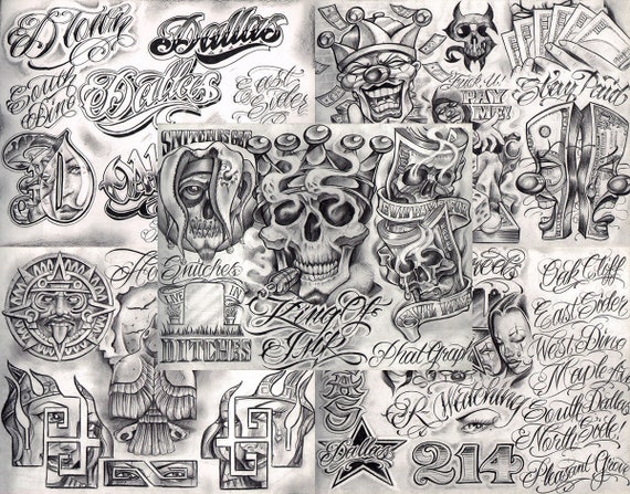 Boog From The Streets With Love Gangsta Style Tattoo Flash 10 Sheet Set  11x14 M  eBay