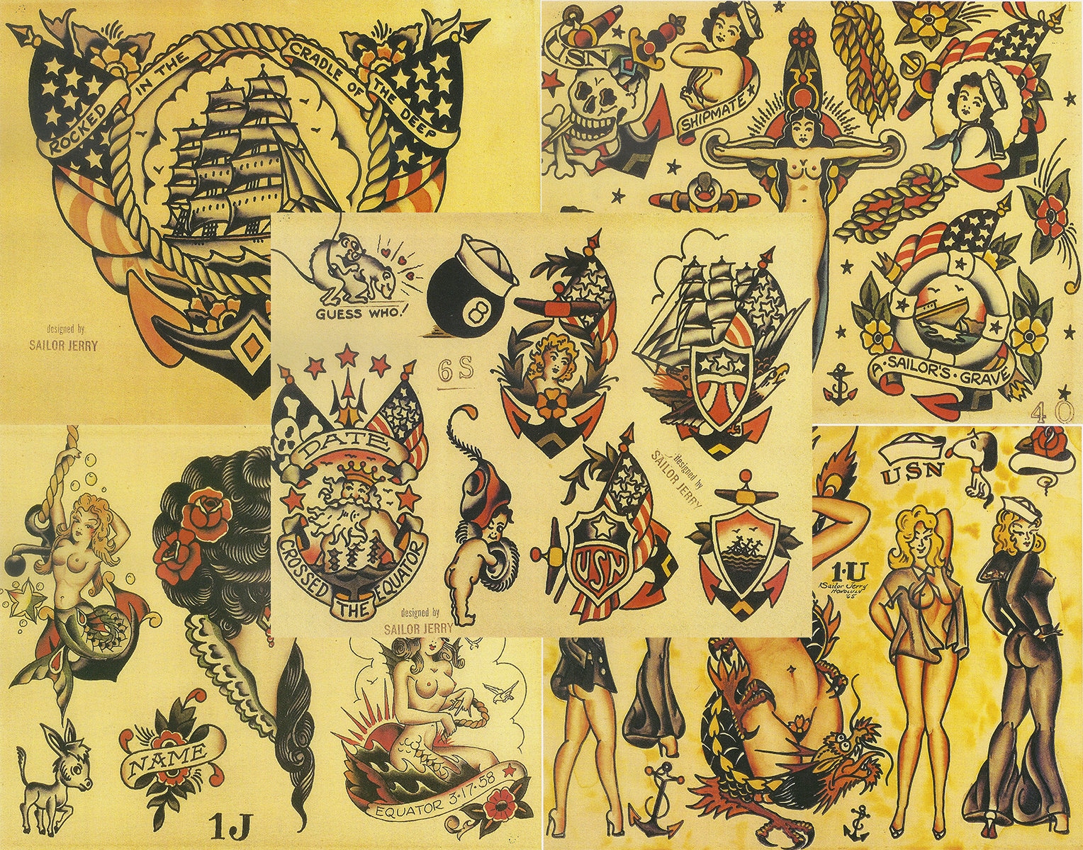 Sailor Jerry Traditional Vintage Style Tattoo Flash 5 Sheets 11x14 Old