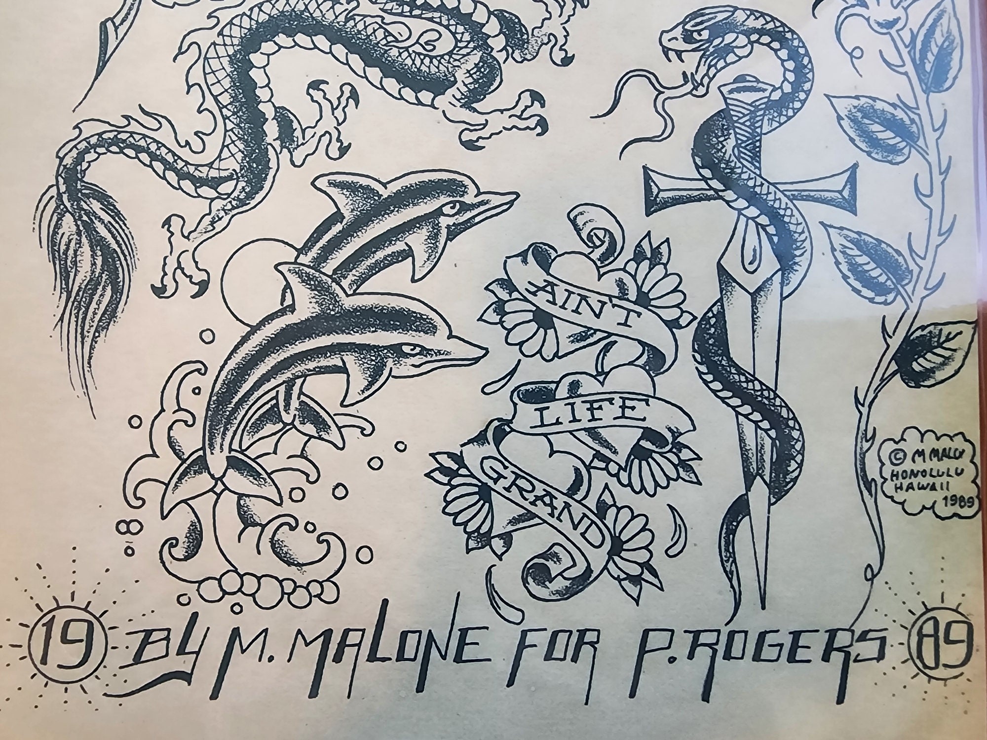 1989 Mike Rollo Malone Traditional Vintage Style Tattoo Flash