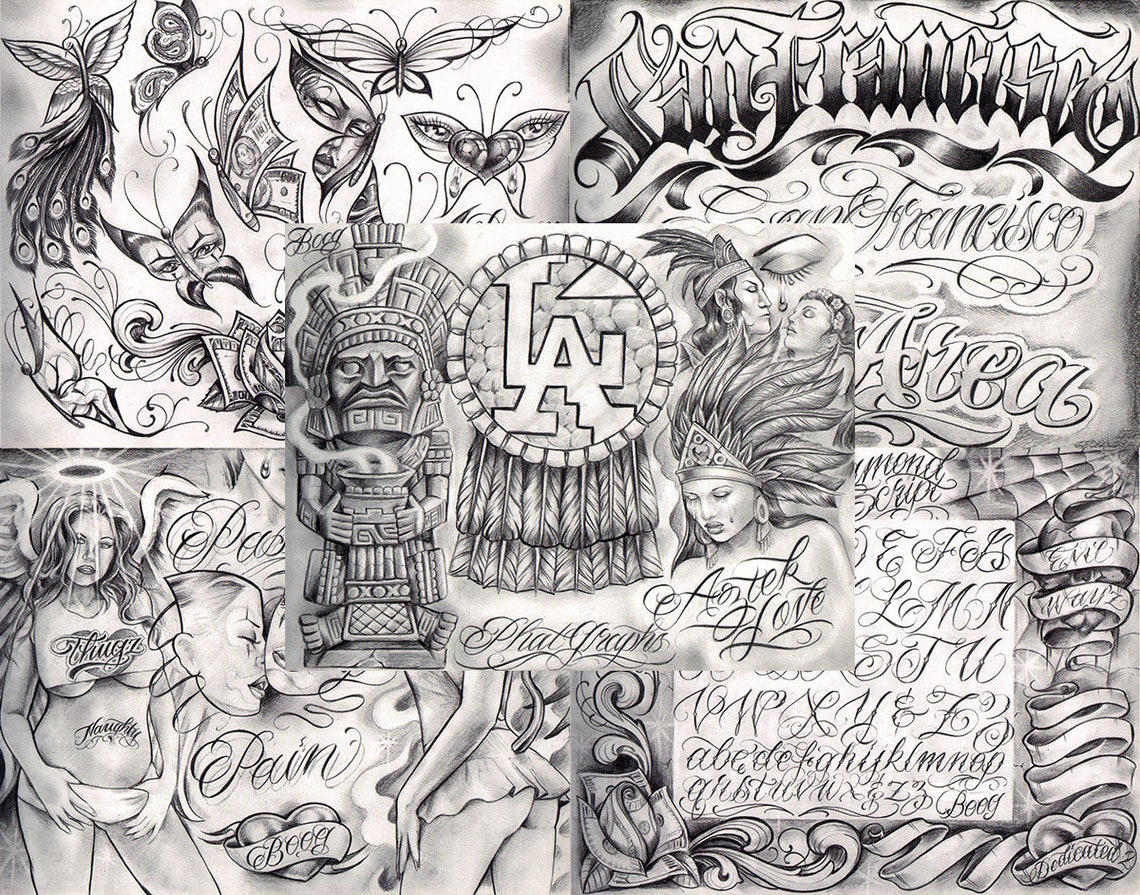 Boog From the Streets With Love Gangsta Style Tattoo Flash 10 Sheet Set ...