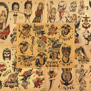 Sailor Jerry Traditional Vintage Style Tattoo Flash 5 Sheets 11x14&quot; Old School Set 6