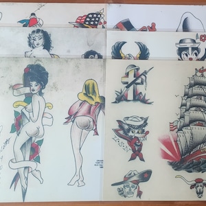 Lot Of 6 Tony Polito Old Calcutta Traditional Vintage Style Tattoo Flash Sheets