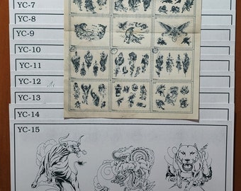 Pinky Yun Traditionelles Japanisches Vintage Tattoo Blitz Set 15 Blatt mit Bestellschein Spaulding & Rogers