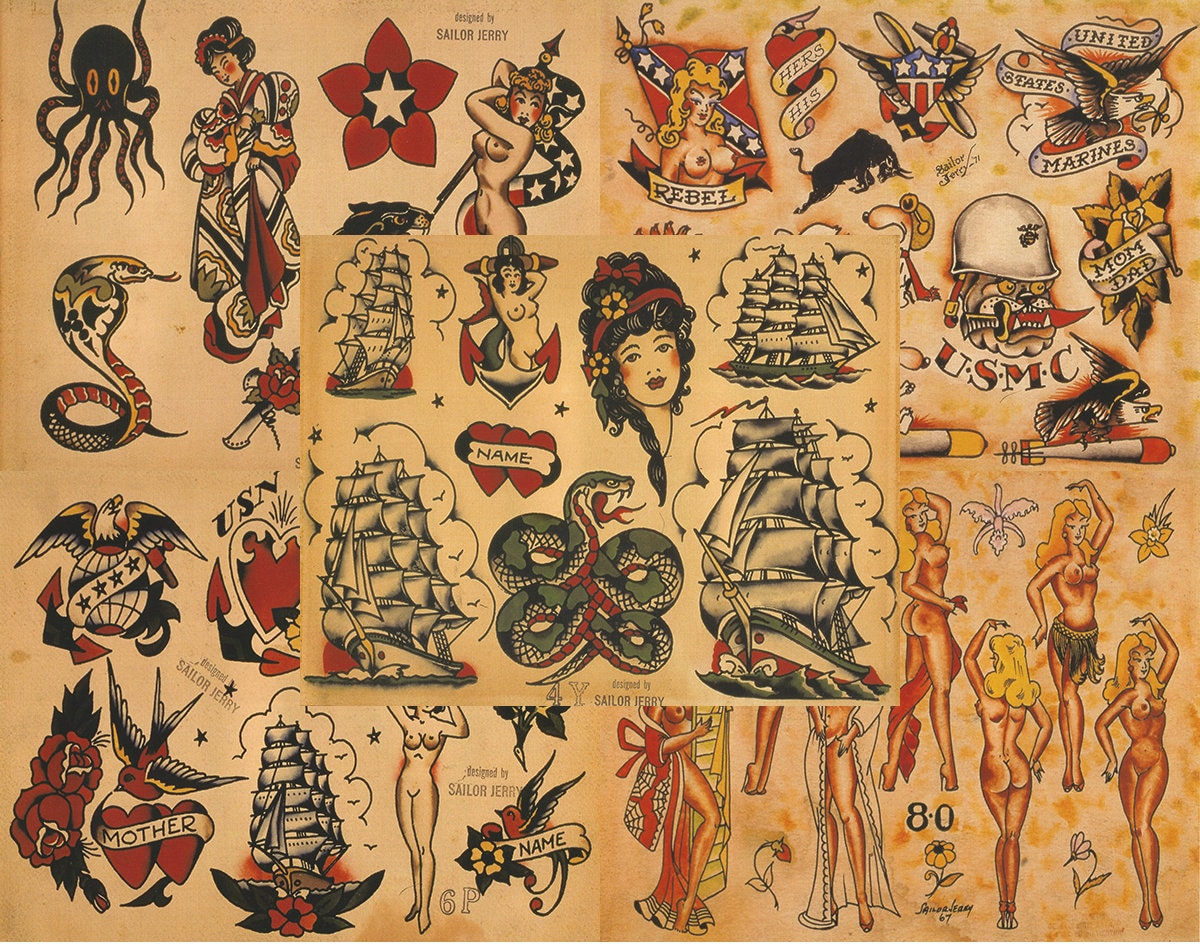 Sailor Jerry Traditional Vintage Style Tattoo Flash 50 Sheets Etsy