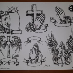 Black and Gray Religious Tattoo Flash 10 Sheets W/ Lines - Etsy