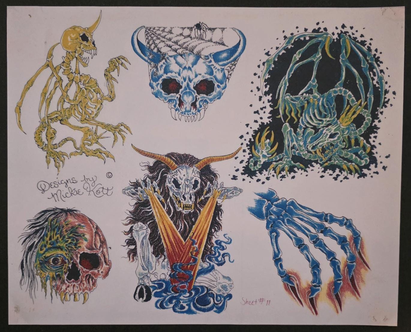 Lot of 3 Mickie Kott Traditional Tattoo Flash Production Sheets