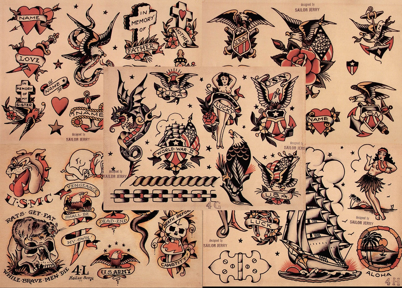 Sailor Jerry Traditional Vintage Style Tattoo Flash 48 Sheets 11x14 Sailor Jerry Traditional Vintage Style Tattoo Flash 48 Sheets 11x14