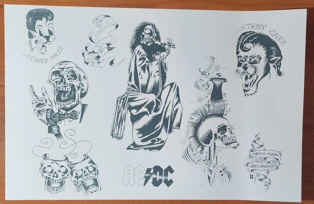 1989 OLD VINTAGE Greg Ardron, Traditional Tattoo Flash 20 Sheet