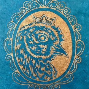 Queen of the Chickens - Hand-Carved & Hand-Pressed Linoleum Block Print