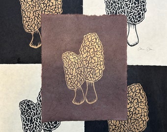 Morel Mushroom - Hand-Carved & Hand-Pressed Linocut Print