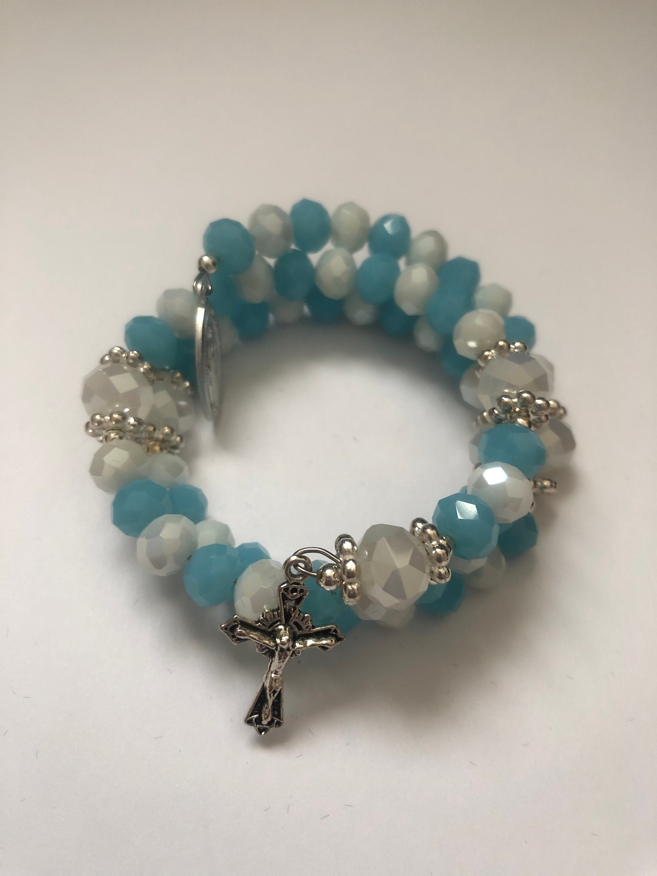 Rosary Bracelet 5 Decade Blue and White - Etsy