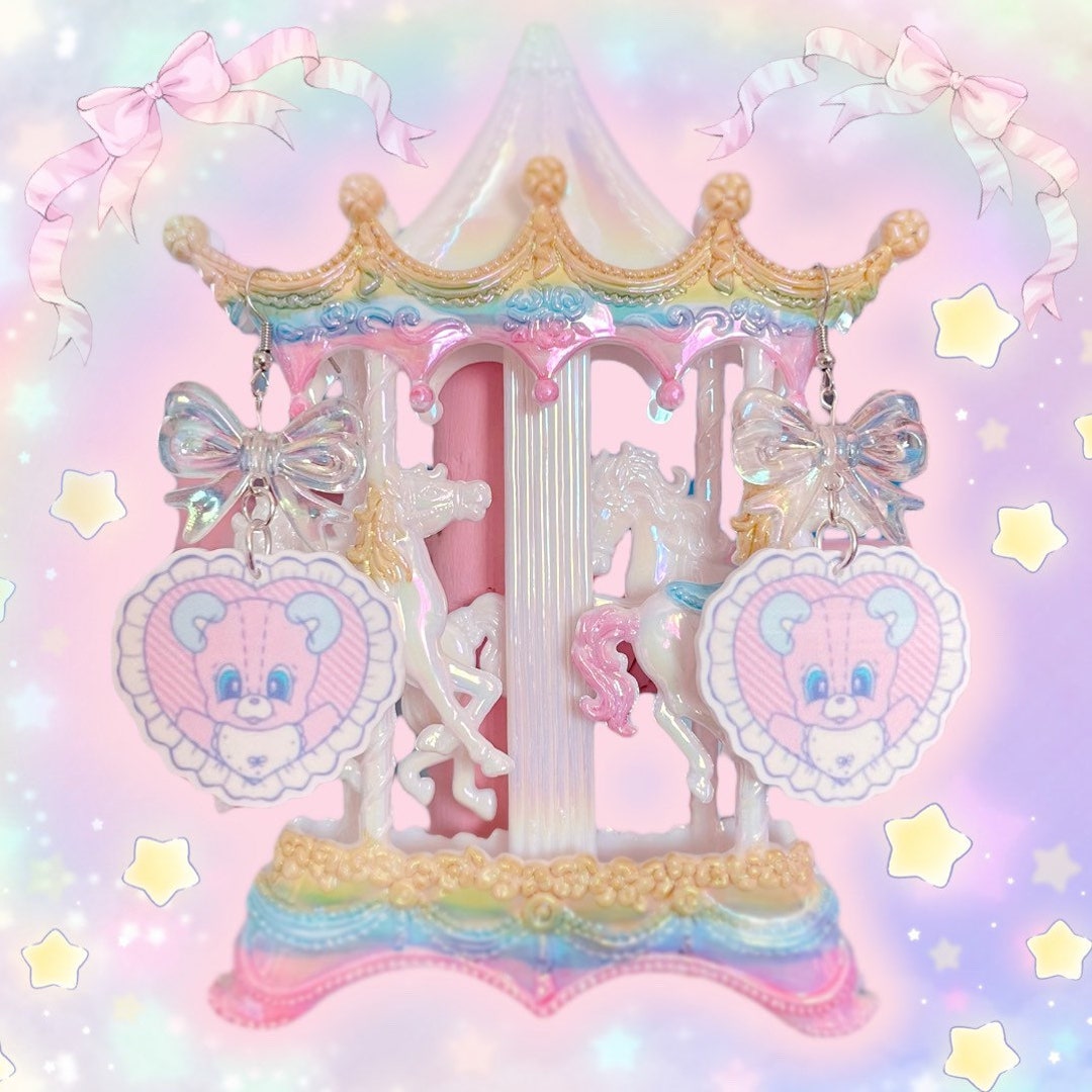 Kitschy Kawaii Dreamy Pastel Baby Heart Bear Fairykei Dangle Earrings