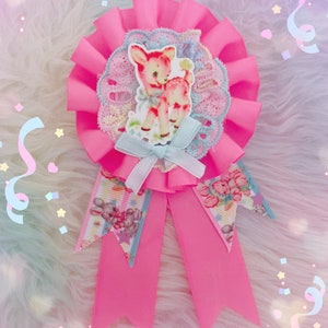 Kitschy Kawaii Fairykei Popkei Deer Pink Pastel Rainbow Lolita Rosette Pin Brooch