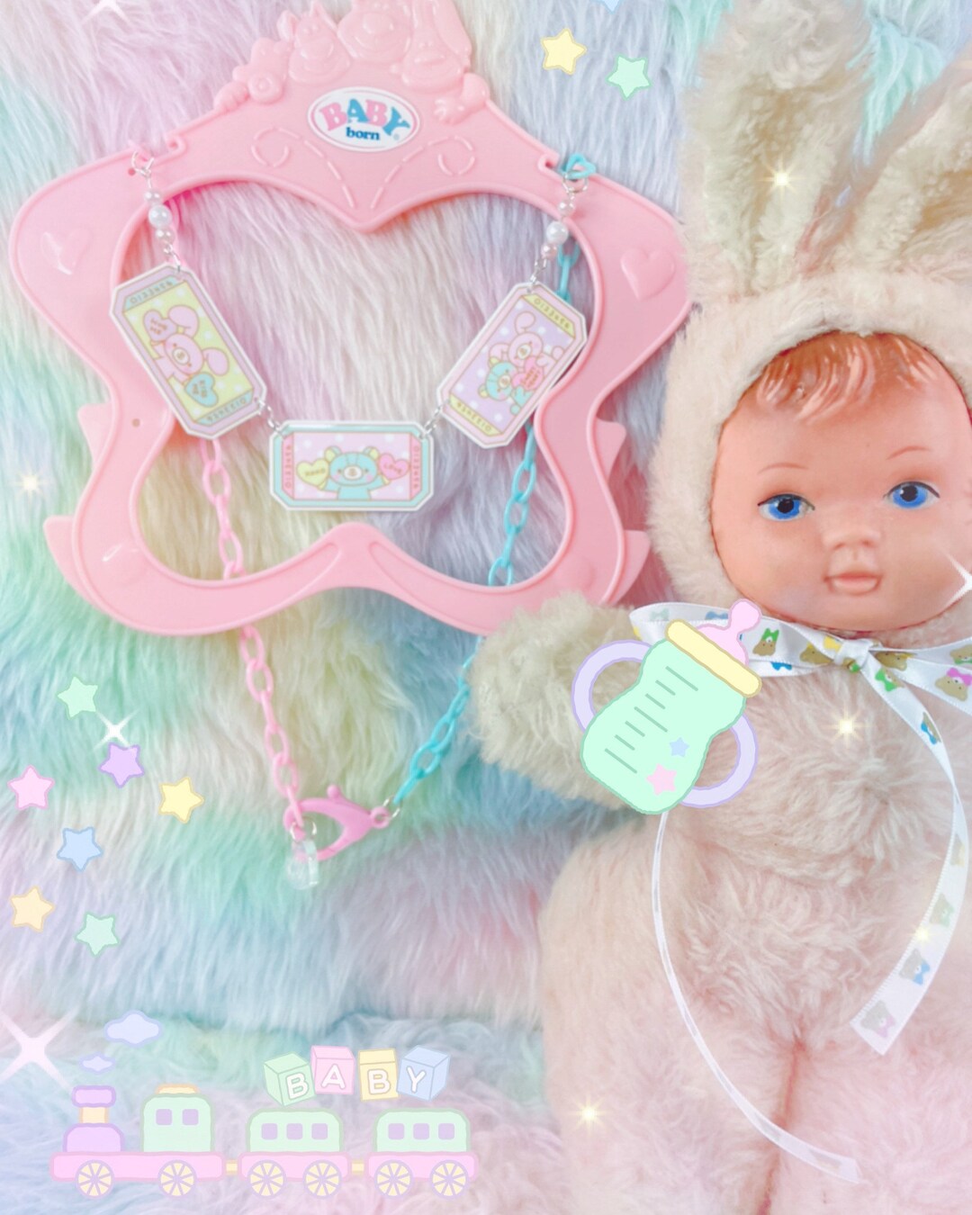 Kitschy Kawaii Kidcore Fairykei Cutie Animal Ticket Charm Toy Blue Pink