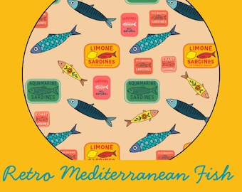 Mediterranean Sardine Fisherman Aesthetic La Dolce Vita Printable Art Amalfi Coast Seamless pattern