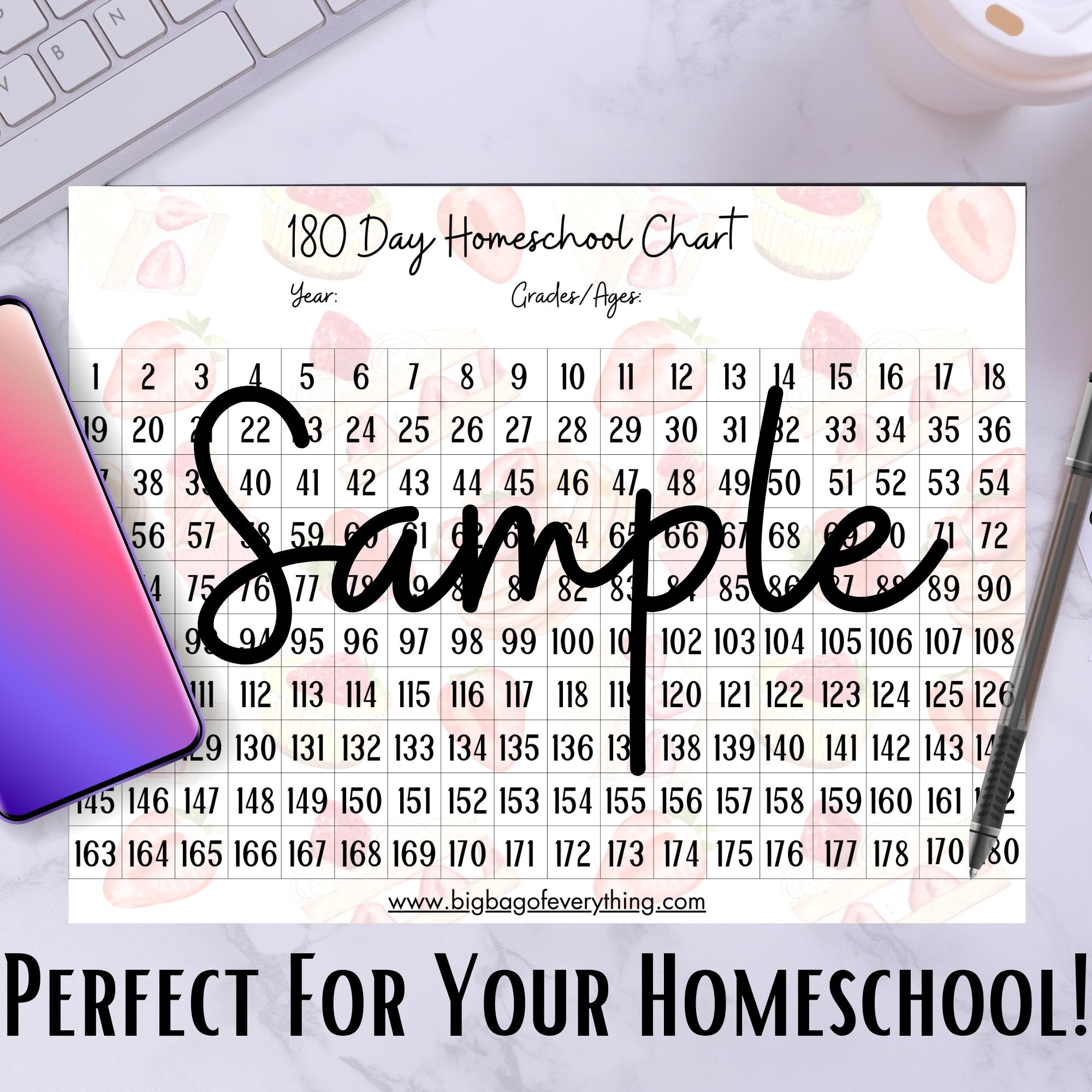 Homeschool Planner 180 Day Chart Homeschool Printable Homeschool ...