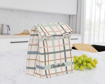 Bolsa personalizada a cuadros para el almuerzo o la merienda de regreso a clases.