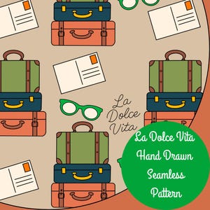 Mala de viagem vintage italiana de verão PNG arquivo sem costura adesivos para mala de couro conjunto de mala vintage La Dolce Vita inspirado na Costa Amalfitana