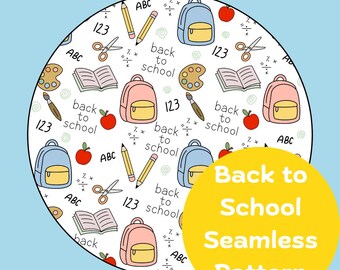 Zurück in die Schule Nahtlose Muster Handgezeichnete Schule Versorgung Digitales Papier Homeschool Clipart Transparent PNG Sublimation und Scrapbooking
