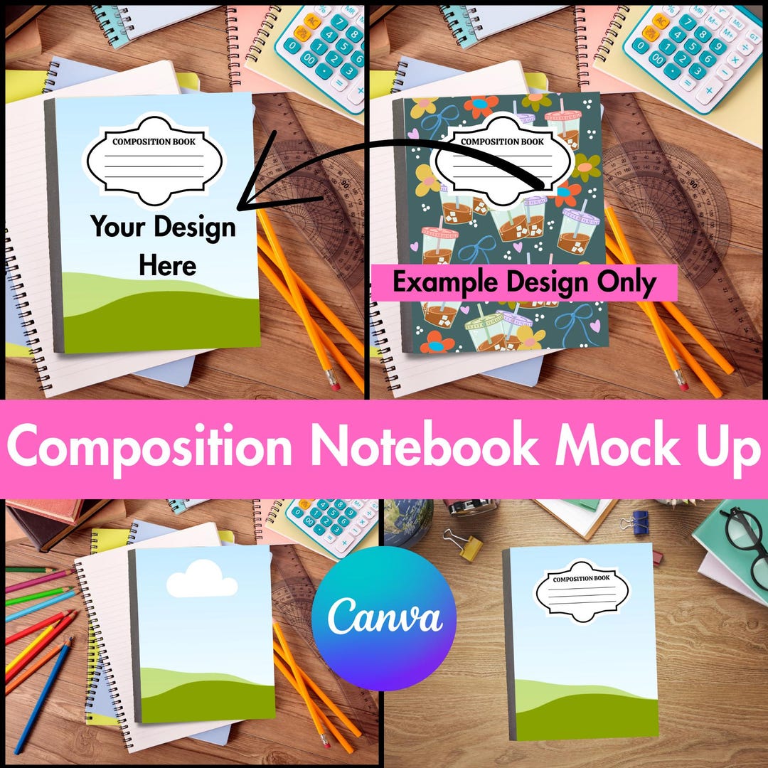 Compasition Notebook Back Composition Notebook Cover Mockup Front and Back for Canva Back to ...
