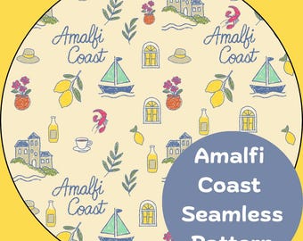 Amalfi Coast Seamless Pattern PNG Hand-Drawn Mediterranean Clipart  Coastal Digital Paper  La Dolce Vita