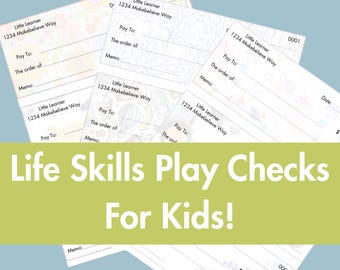 Life Skills Play Checks for Kids Financial Literacy PDF Preschool Curriculum Kindergarten Curriculum Homeschool Curriculum Math Worksheets